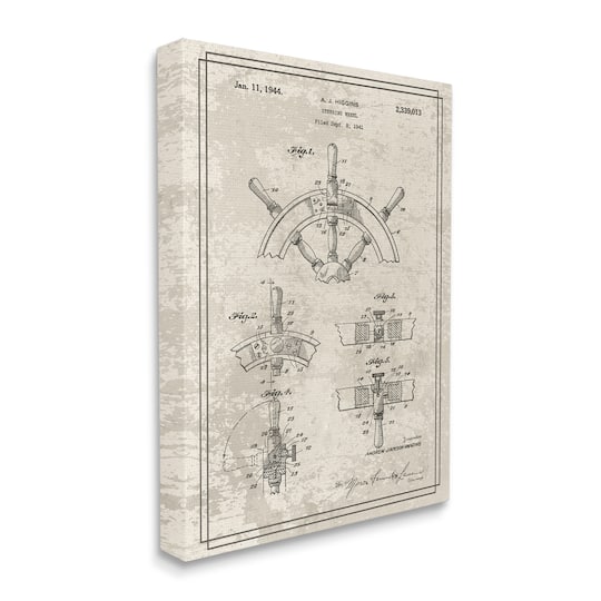 Stupell Industries Vintage Ship Steering Wheel Diagram Interior View Canvas Wall Art
